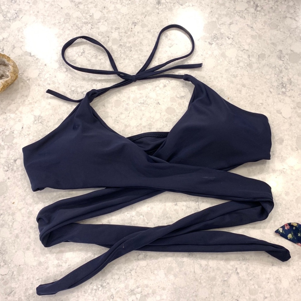 Blue wrap bikini top
